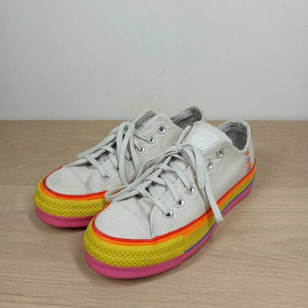 Converse Chuck Taylor Sneakers Kids 5 Rainbow Platform Cream